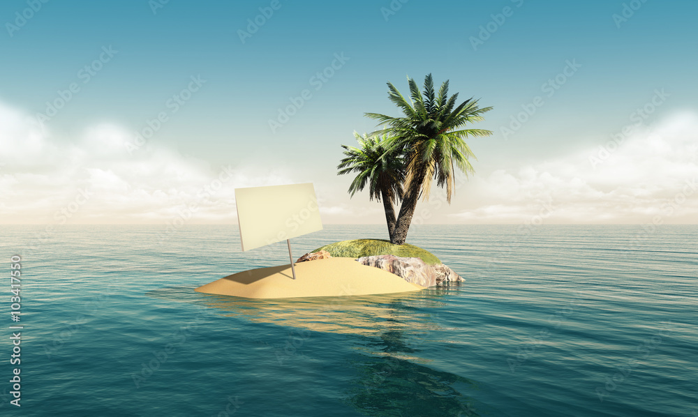 Fototapeta premium Small island with an empty sign