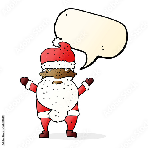 cartoon grumpy santa with speech bubble