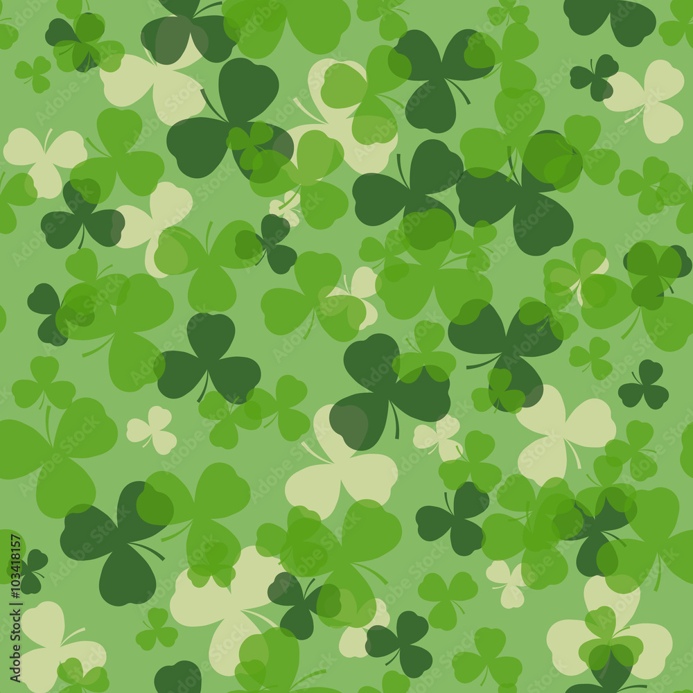Vector St Patrick's day seamless pattern. Green and white clover leaves on green background. Irish design for card, invitation or greeting, textile, website, brochures and booklets Vector St Patrick's day seamless pattern. Green and white clover leaves on green background. Irish design for card, invitation or greeting, textile, website, brochures and booklets
