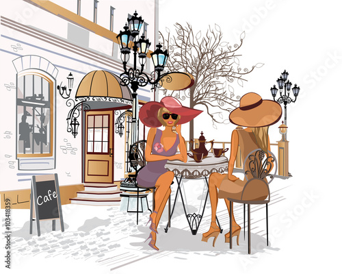 Fashion girls at the cafe