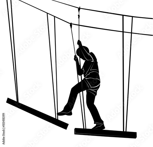 children in adventure park rope ladder