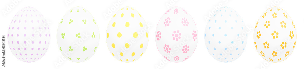 Set 6 White Easter Eggs Pastel Dots