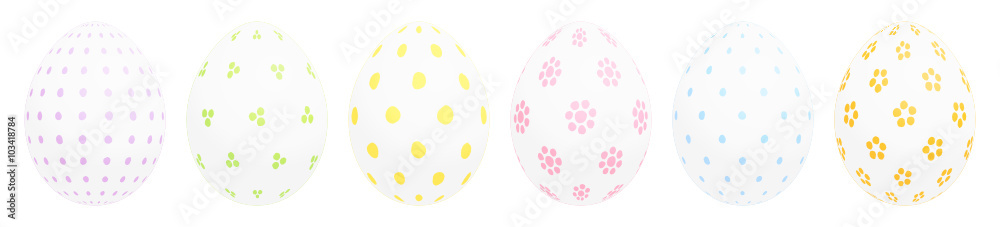 Set 6 White Easter Eggs Pastel Dots Set 6 White Easter Eggs Pastel Dots