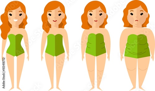 Vector illustration fat and slim woman. Diet concept.