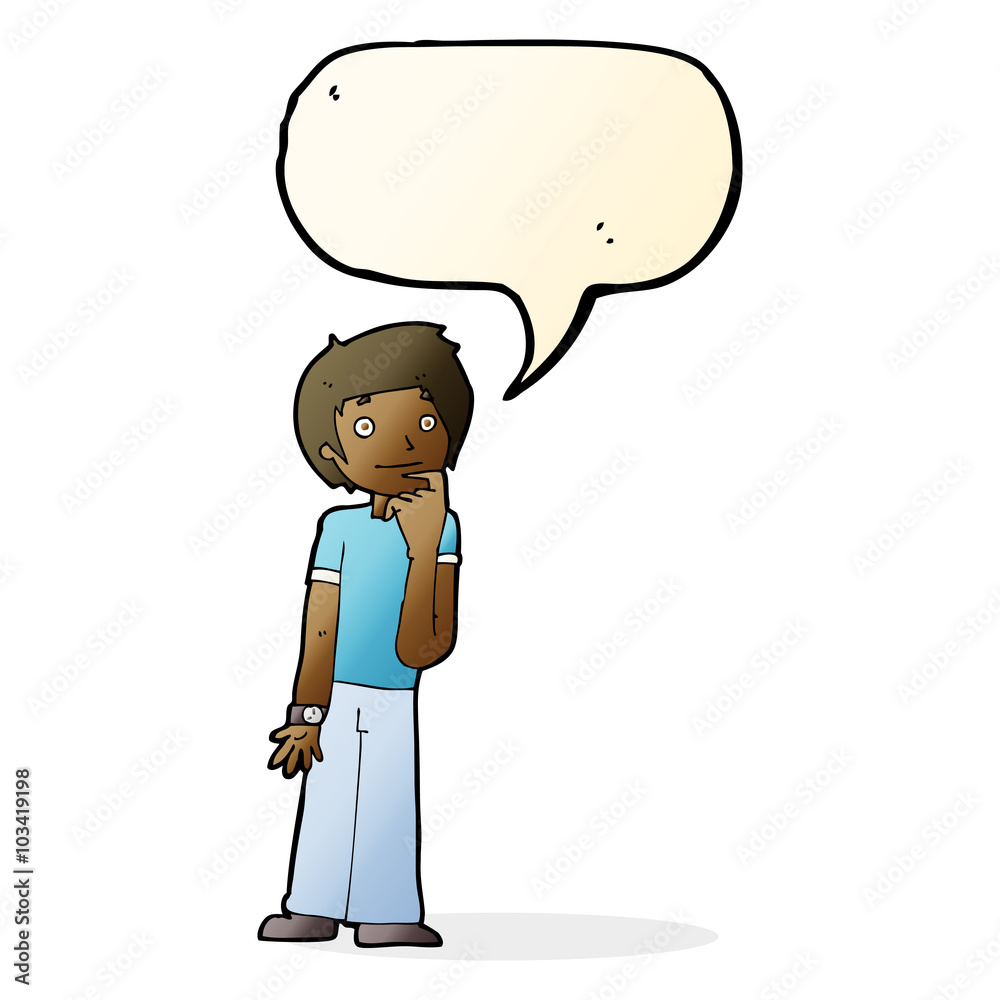 cartoon boy wondering with speech bubble cartoon boy wondering with speech bubble