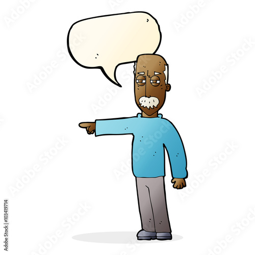 cartoon old man gesturing Get Out! with speech bubble