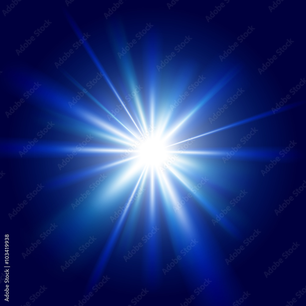 Blue light sunburst background.