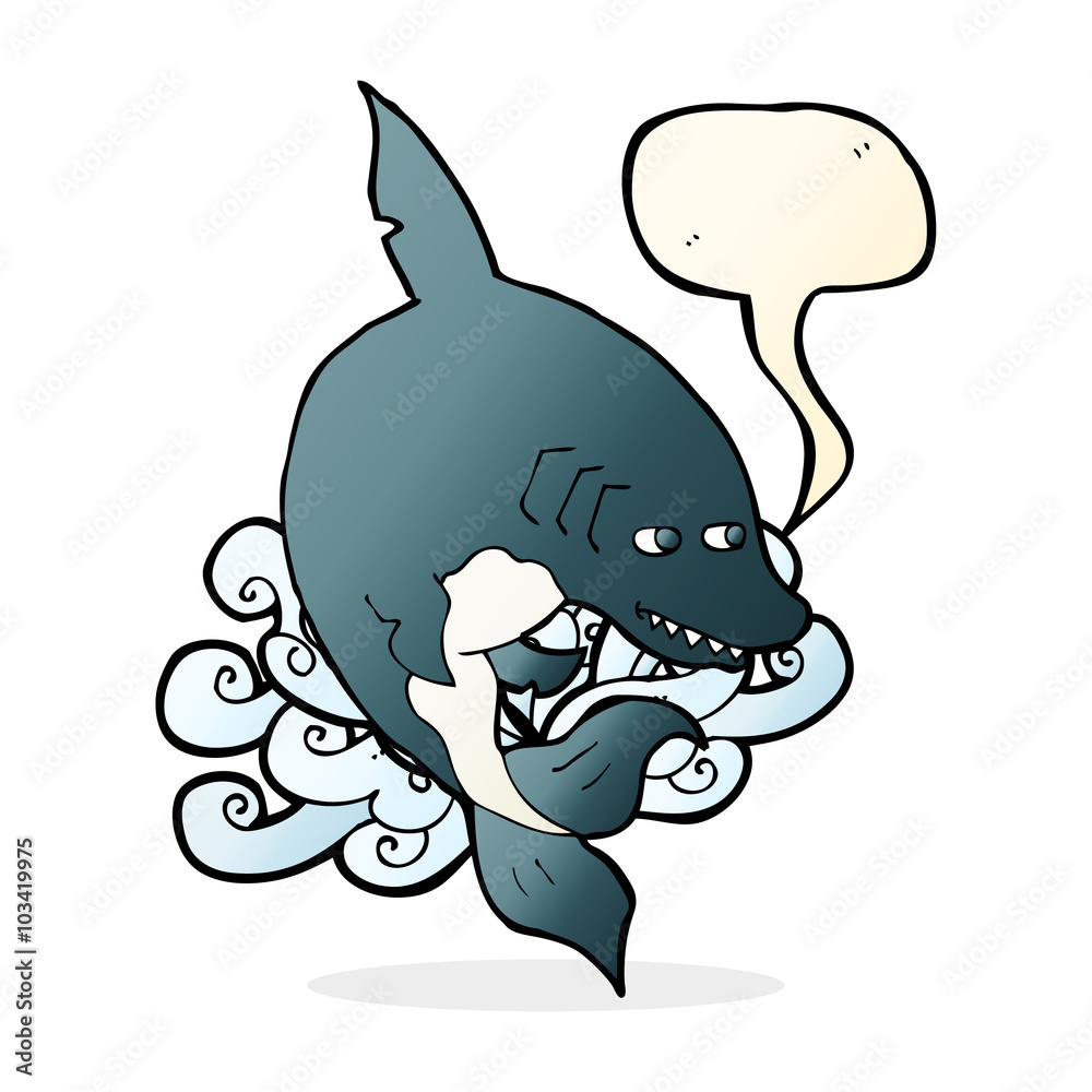 Naklejka premium funny cartoon shark with speech bubble