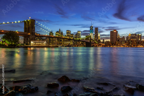 New York City Sunset Landscape with Brooklyn Bridge, USA