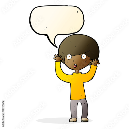 cartoon startled boy with speech bubble