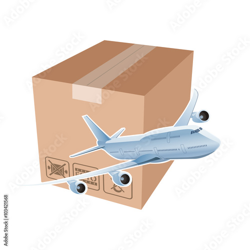 Plane and box as simbol of the airmail