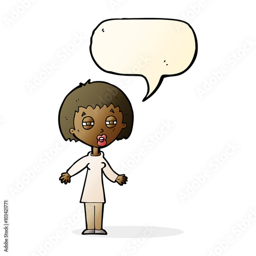 cartoon tired woman with speech bubble