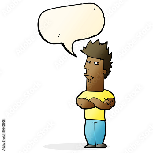 cartoon man sulking with speech bubble