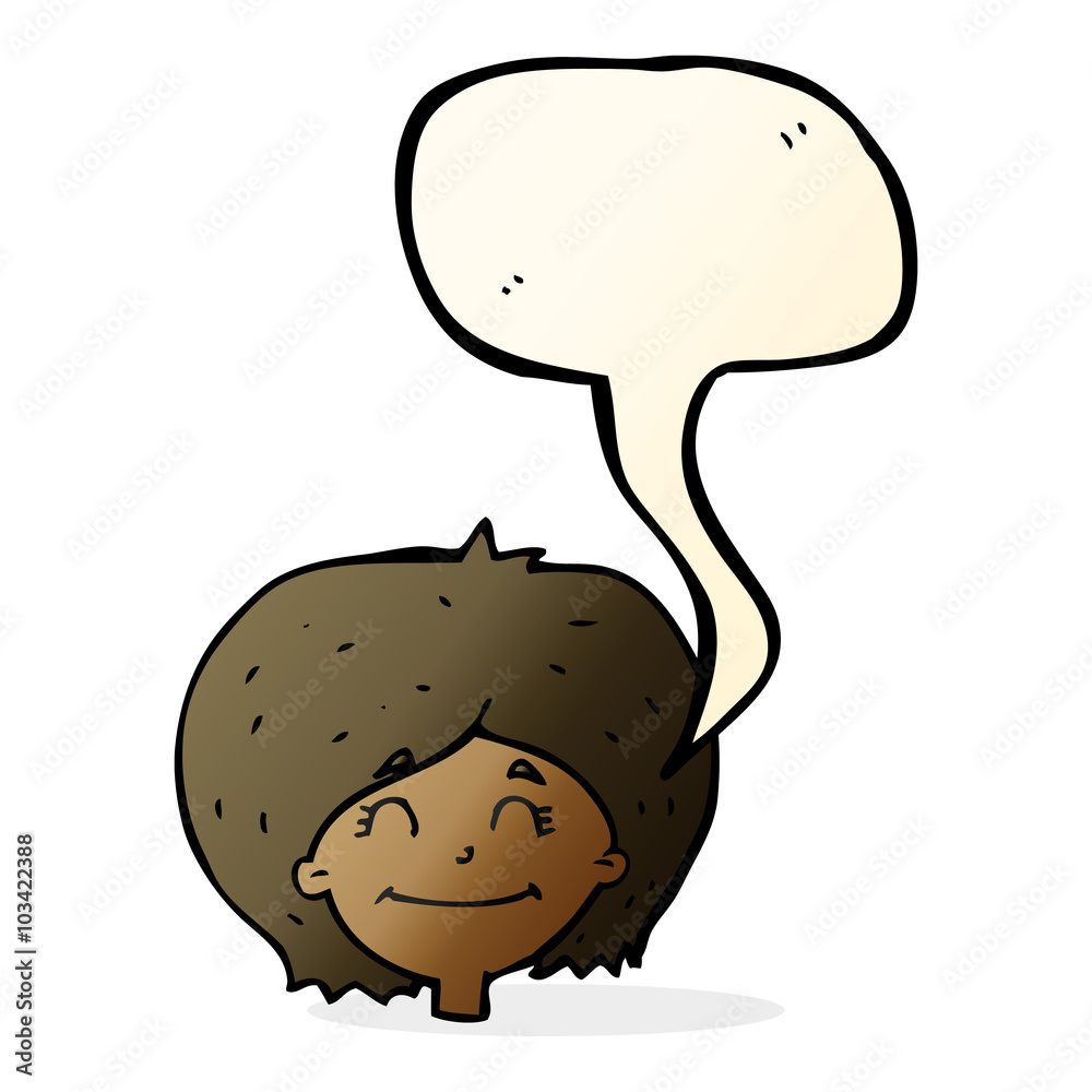 cartoon happy female face with speech bubble cartoon happy female face with speech bubble