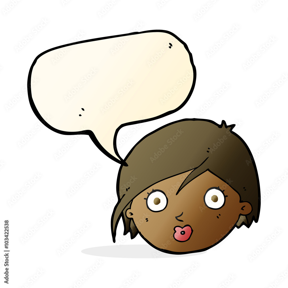 cartoon surprised female face with speech bubble cartoon surprised female face with speech bubble