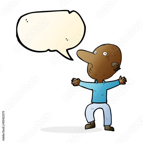 cartoon worried middle aged man with speech bubble