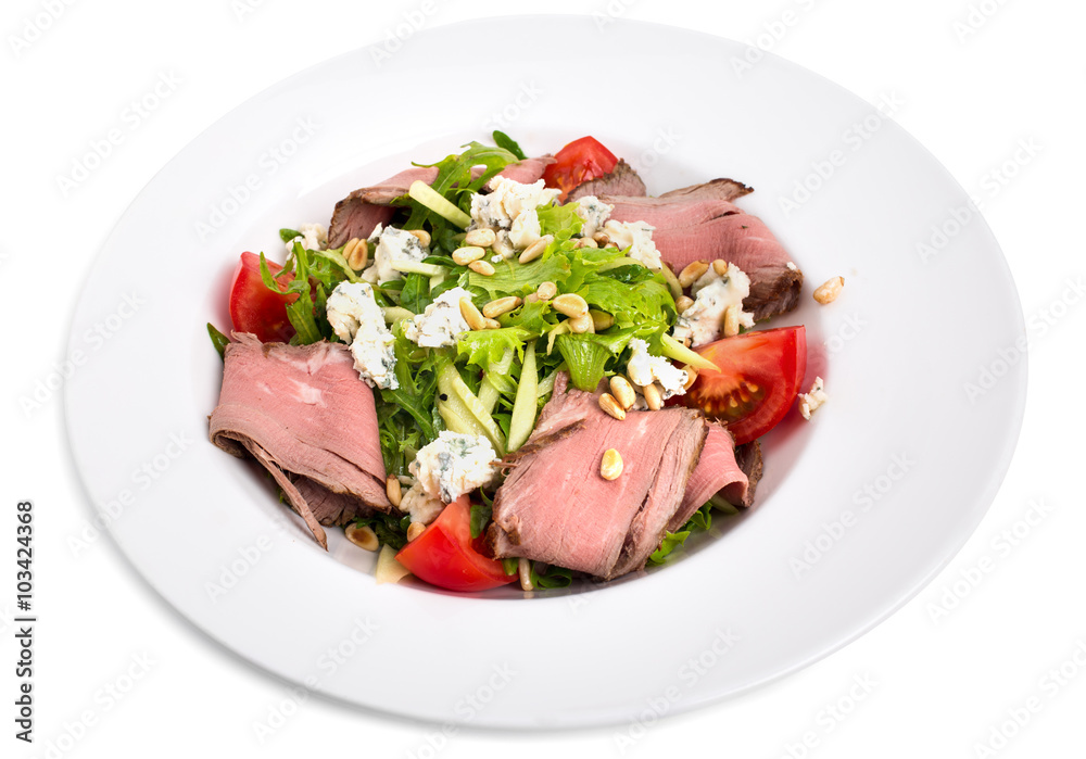 Warm roast beef salad with goat cheese. Warm roast beef salad with goat cheese.