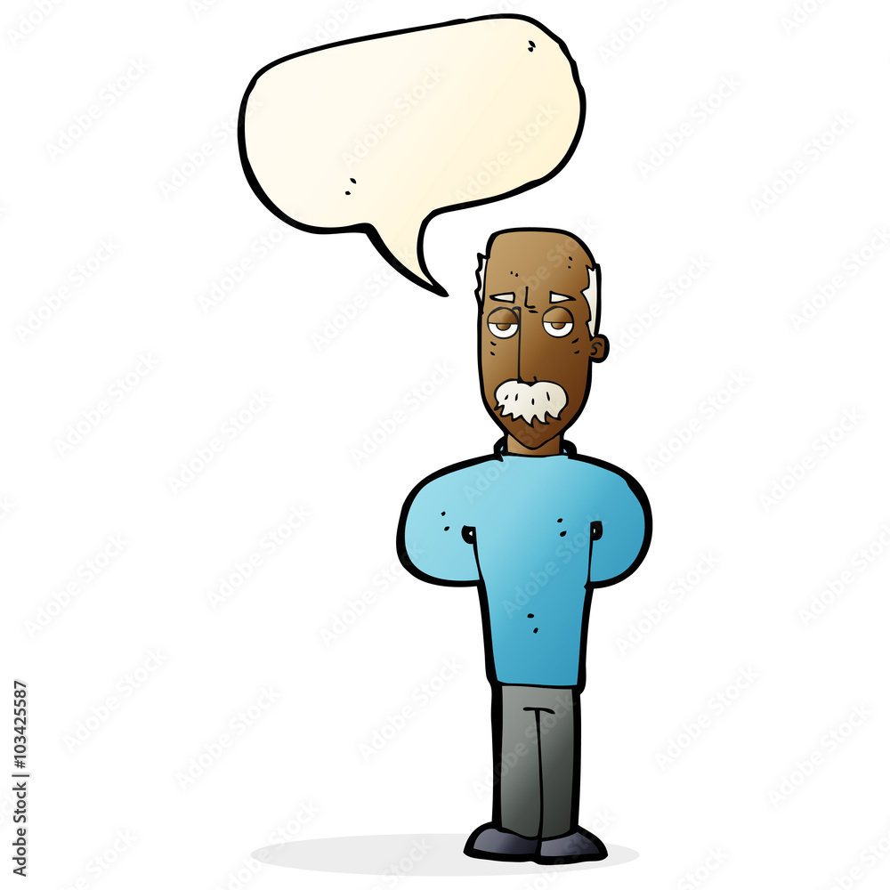 cartoon annoyed balding man with speech bubble