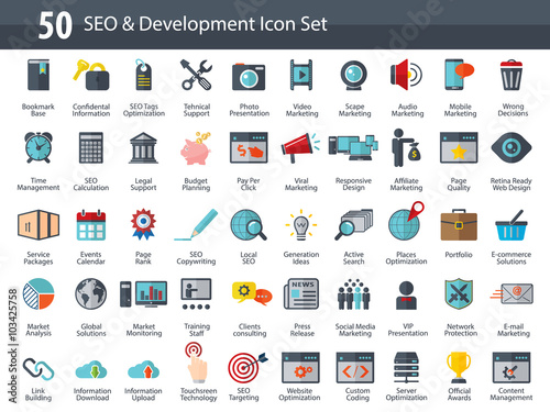 Set of SEO and Development icons - 50 premium quality SEO icon set