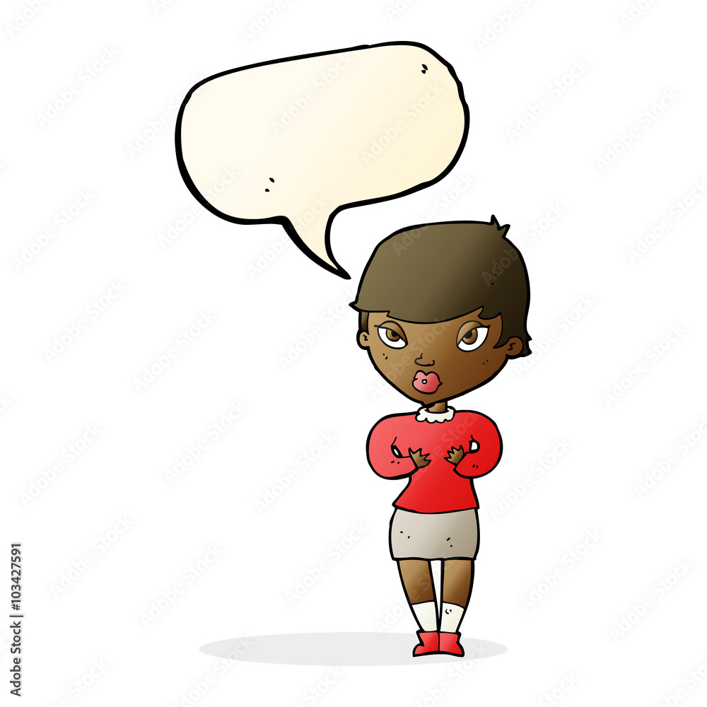 cartoon woman gesturing at self with speech bubble cartoon woman gesturing at self with speech bubble