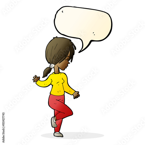 cartoon girl dancing with speech bubble