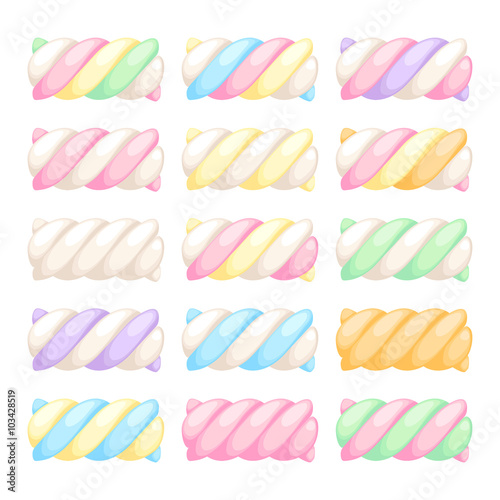 Marshmallow twists set vector illustration.