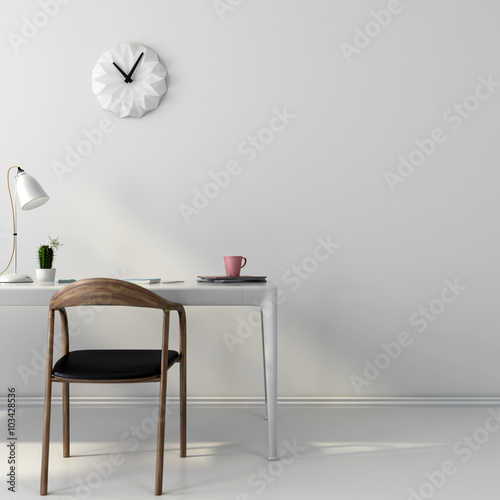 Fototapeta Naklejka Na Ścianę i Meble -  White workplace with a wooden chair