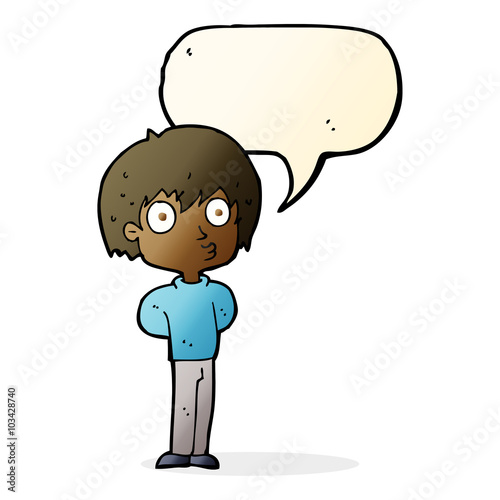 cartoon impressed boy with speech bubble