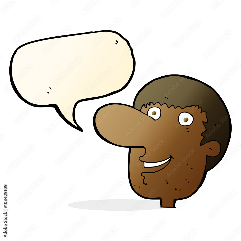 cartoon happy male face with speech bubble