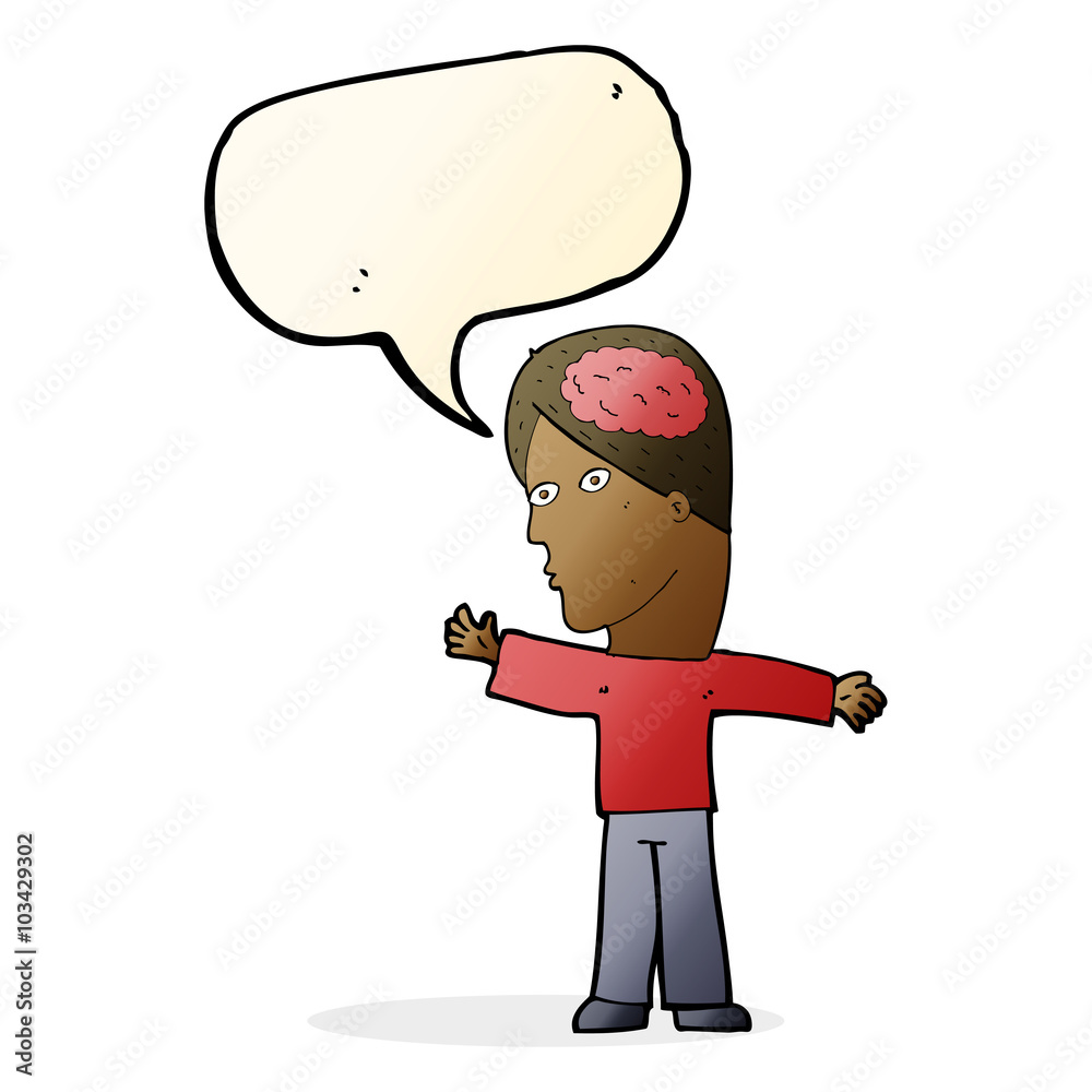 cartoon man with brain with speech bubble cartoon man with brain with speech bubble