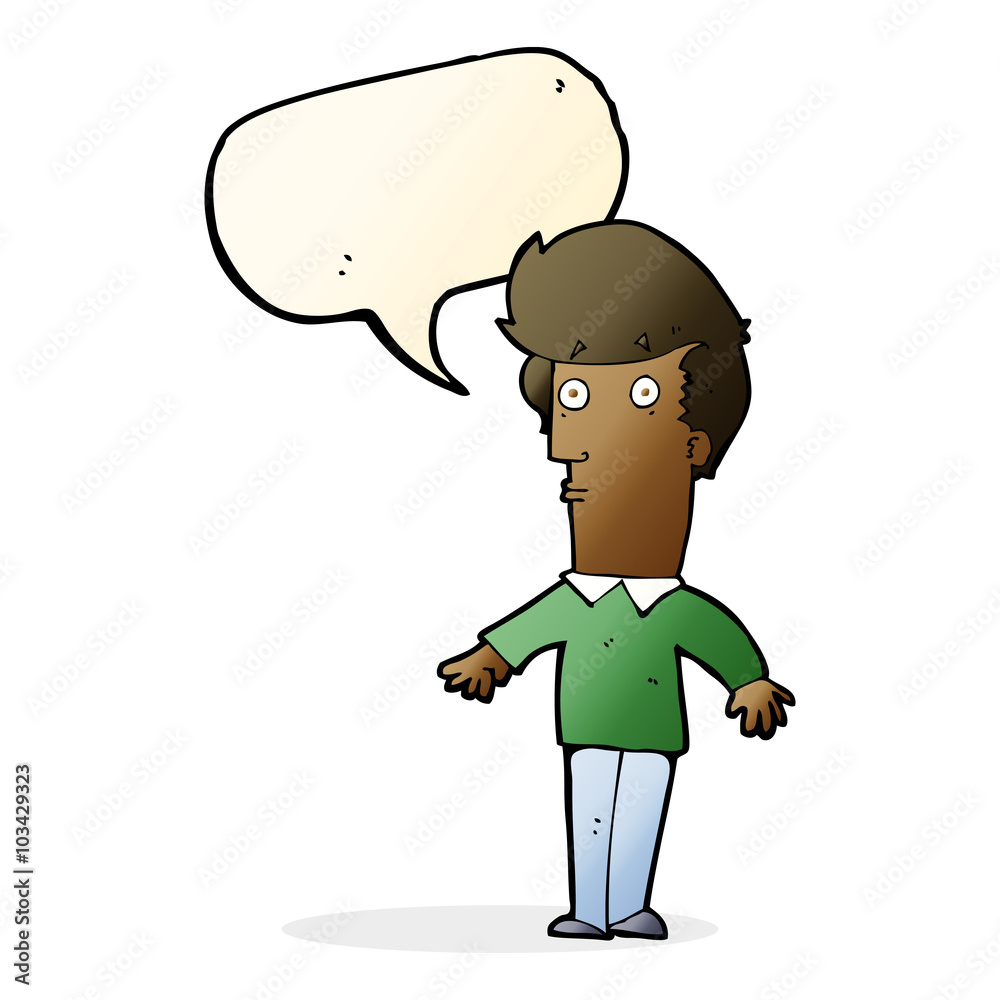 cartoon startled man with speech bubble