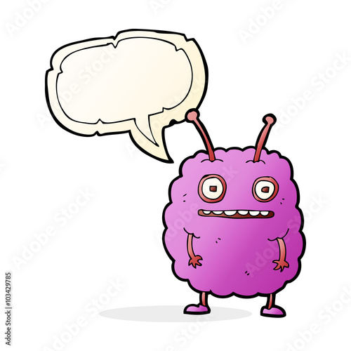 cartoon funny alien monster with speech bubble