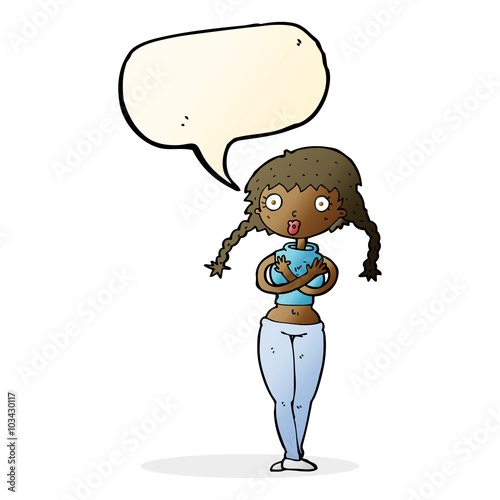 cartoon offended woman covering herself with speech bubble