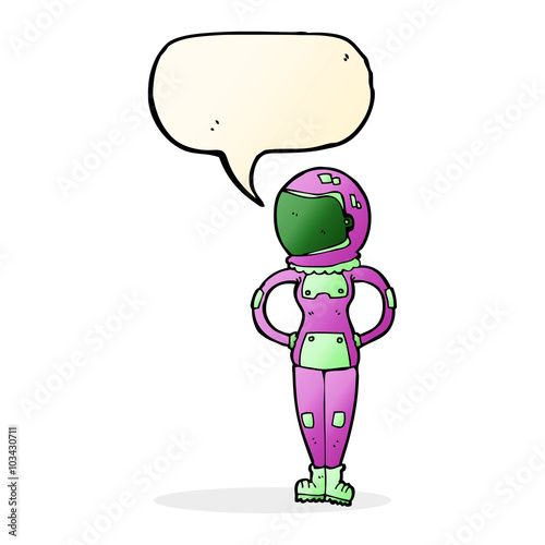 cartoon female astronaut with speech bubble