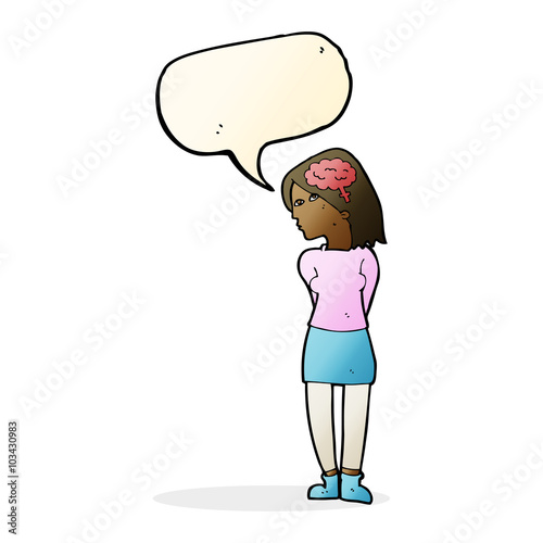 cartoon brainy woman with speech bubble