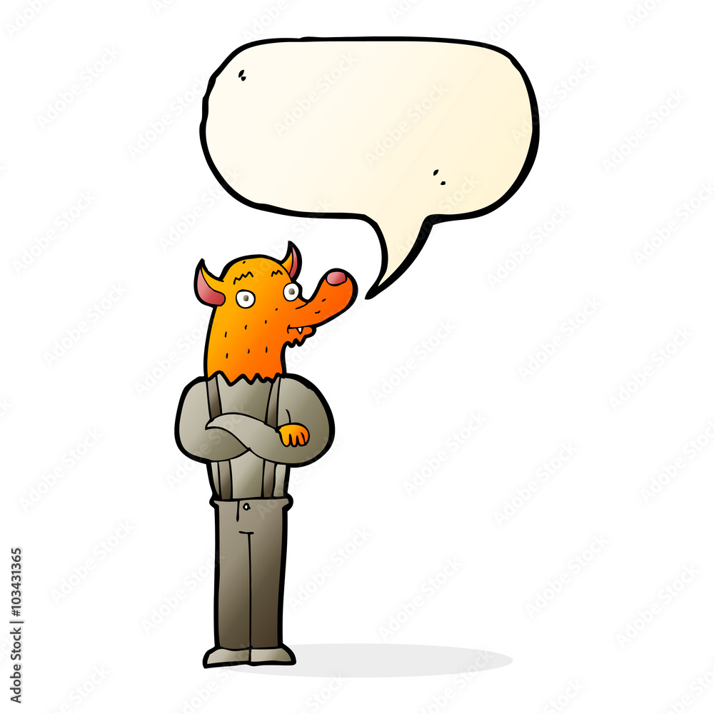 cartoon man with fox head with speech bubble cartoon man with fox head with speech bubble