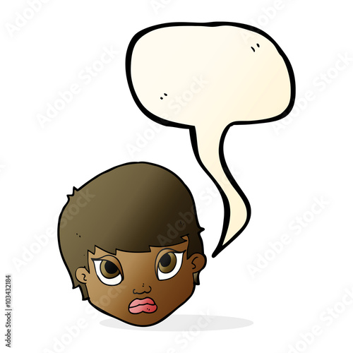 cartoon sulking woman with speech bubble