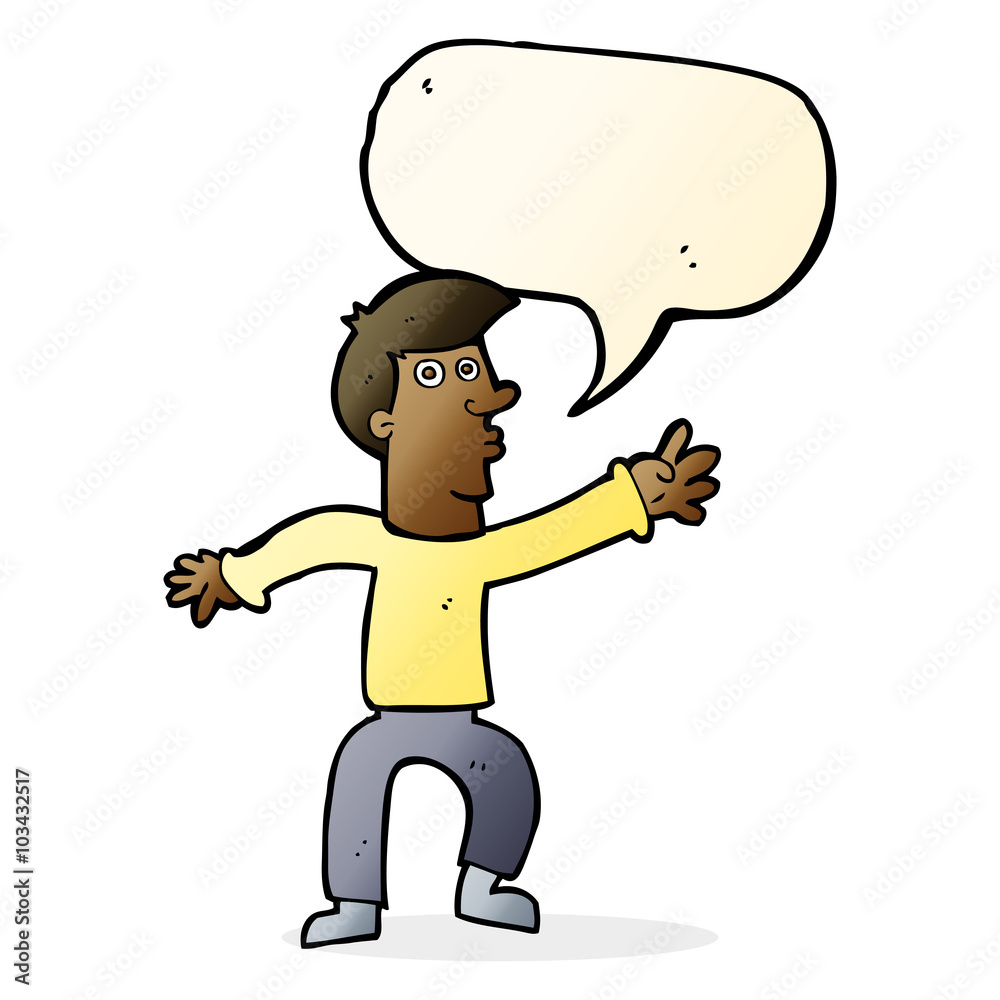 cartoon reaching man with speech bubble