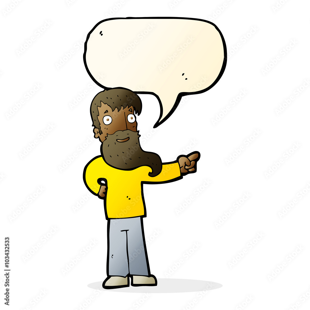 cartoon man with beard pointing with speech bubble cartoon man with beard pointing with speech bubble