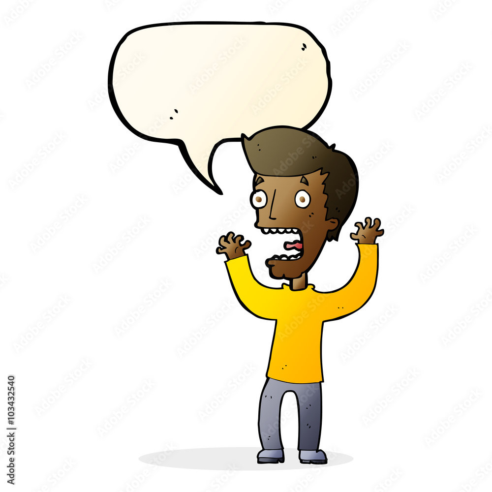 cartoon frightened man with speech bubble