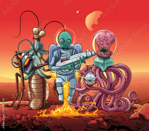 Aliens invaders.

Aliens invaders from outer space captured the Mars and offer to surrender now!