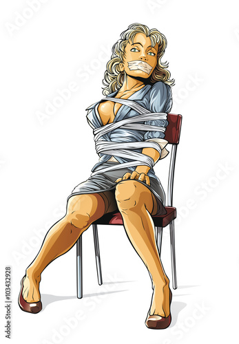 Beautiful bound woman.

Beautiful bound woman sits on chair 