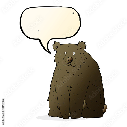 cartoon funny black bear with speech bubble