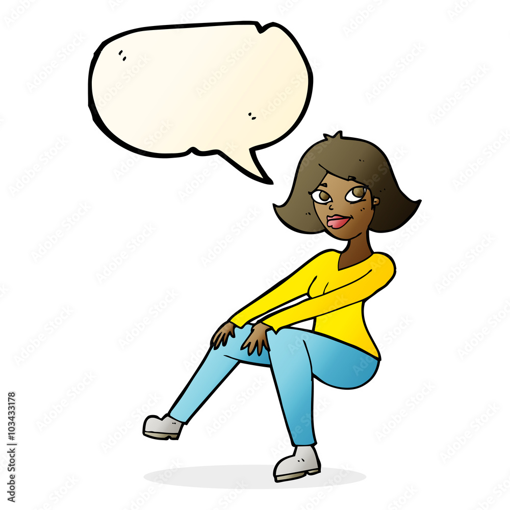Fototapeta premium cartoon happy woman sitting with speech bubble