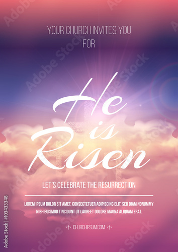 He is risen, vector Easter religious poster template with transparency and gradient mesh