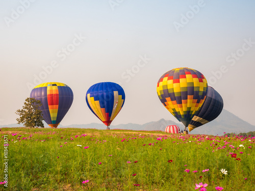 colorful hot air balloons in the start of journey trip