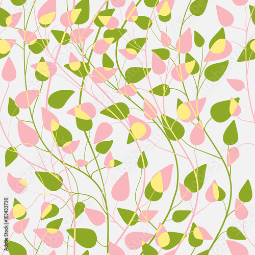 seamless pattern of pink and green leaves
