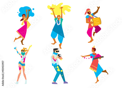 Holi festival, vector illustration. The traditional Indian festival. Bengali New Year. Holiday of spring and nature.