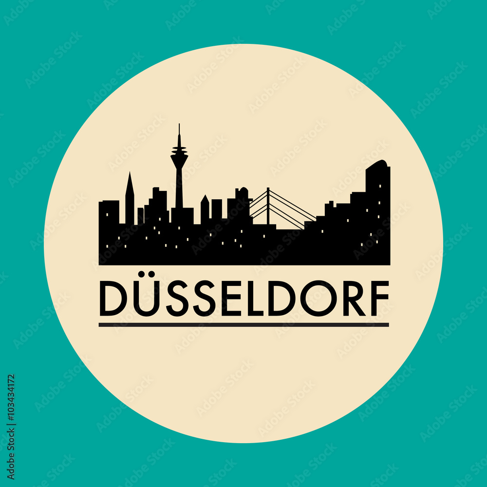 Abstract Dusseldorf skyline, with various landmarks, with cities