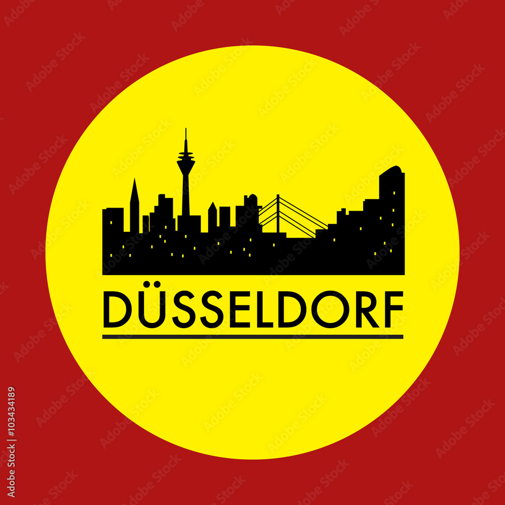 Abstract Dusseldorf skyline, with various landmarks, with cities